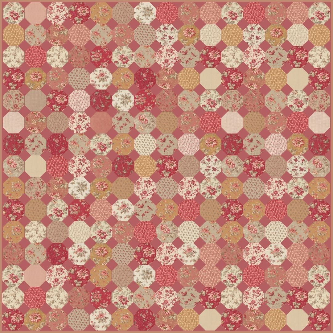 French General Parisian Octettes Pre-Cut Quilt Kit - Faded Red