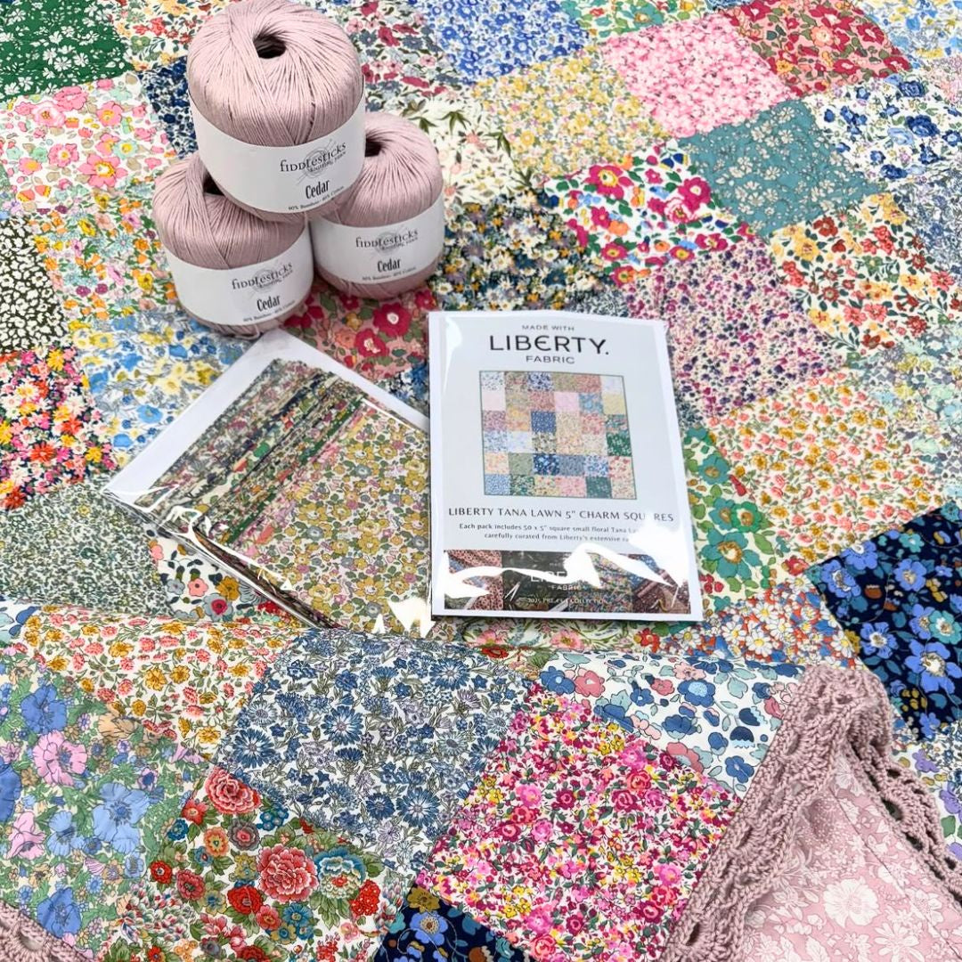 Liberty Charm Pre-Cut Quilt Kit with Crocheted Edge - Powder Pink