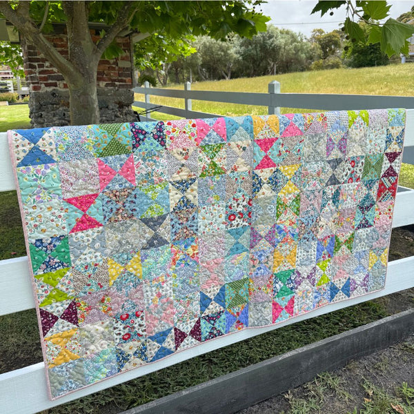 Liberty Happy Hour Quilt Kit with Pink Binding