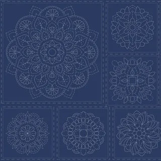 Sashiko Mandala Stitchery Panel - Navy