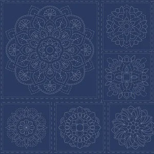 Sashiko Mandala Stitchery Panel - Navy