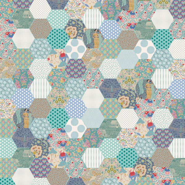 Tilda 1" Pre-Cut Hexagon Pack - Teals/Blues