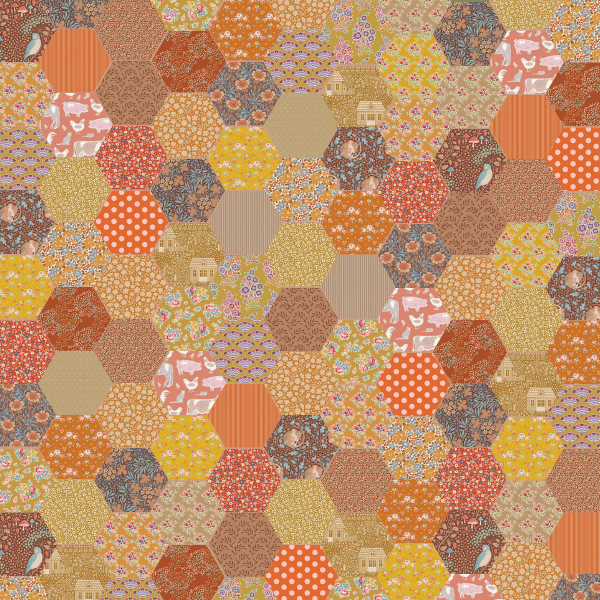 Tilda 1" Pre-Cut Hexagon Pack - Oranges/Browns/Golds