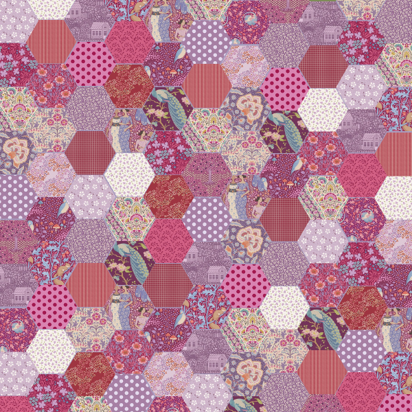 Tilda 1,1/2" Pre-Cut Hexagon Pack - Purples/Maroons