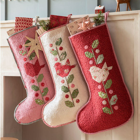 Winter Birds Christmas Stocking - Burgundy (Pre-Order for Sept 1st Shipping)