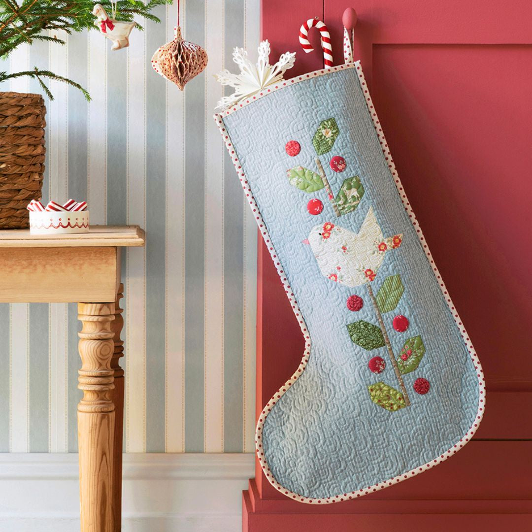 Winter Birds Christmas Stocking - Plaid Stone