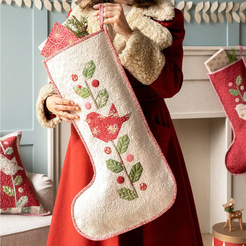 Winter Birds Christmas Stocking - Putty White (Pre-Order for Sept 1st Shipping)